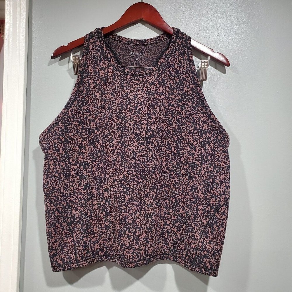 Athleta Women's Shanti Crop Sleeveless Jacquard Black Brown Workout Tank Sz 2X